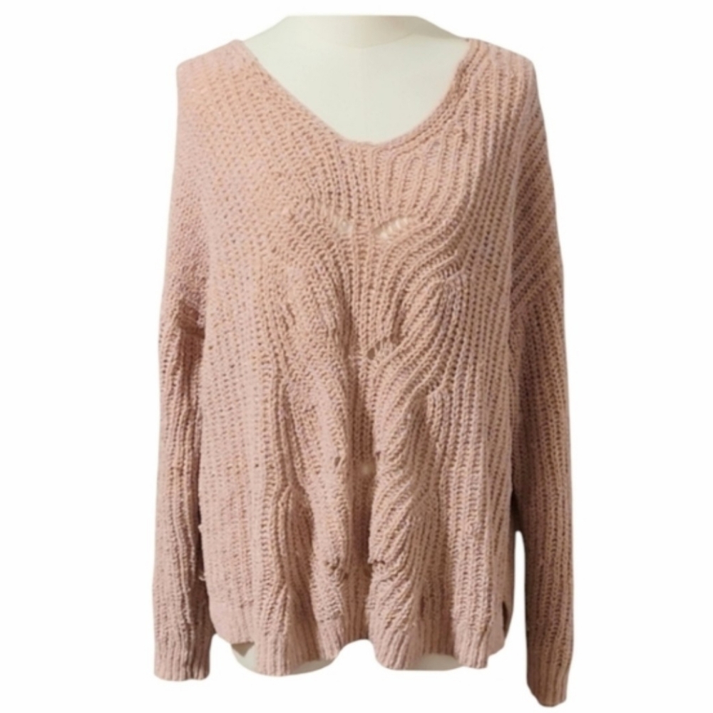 Moral Fiber Dusky Pink Cutout Long Sleeve Sweater With Gold Thread Size 2X